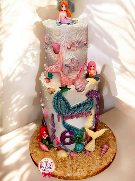 Two tier under the sea mermaid birthday cake